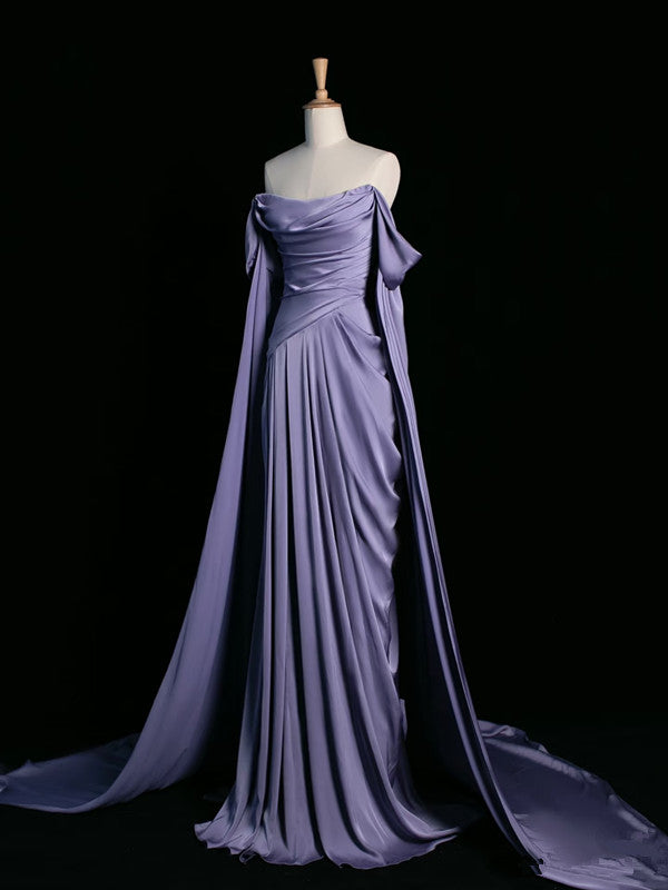 Vintage A Line Off The Shoulder Satin Prom Dresses Long Evening Gown Formal Party Dress SD2199