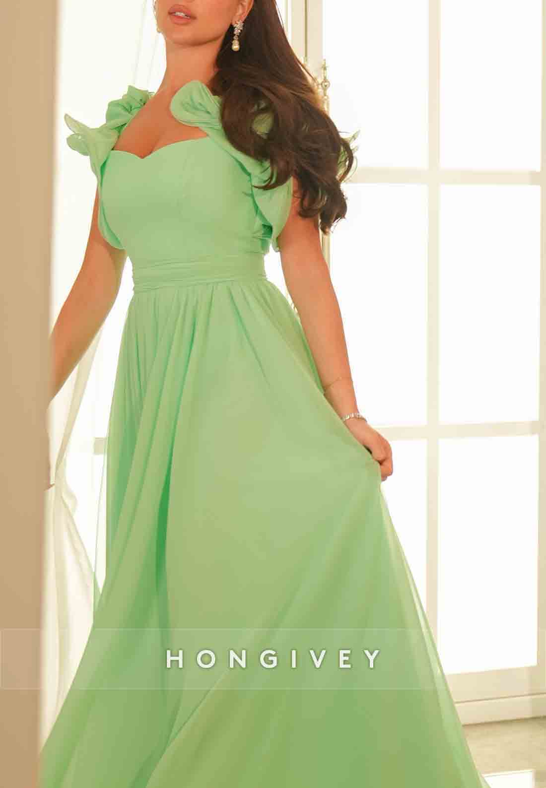 Crisscross Back Floor-Length A-Line Pleated Shoulder Flower Wedding Guest Dress