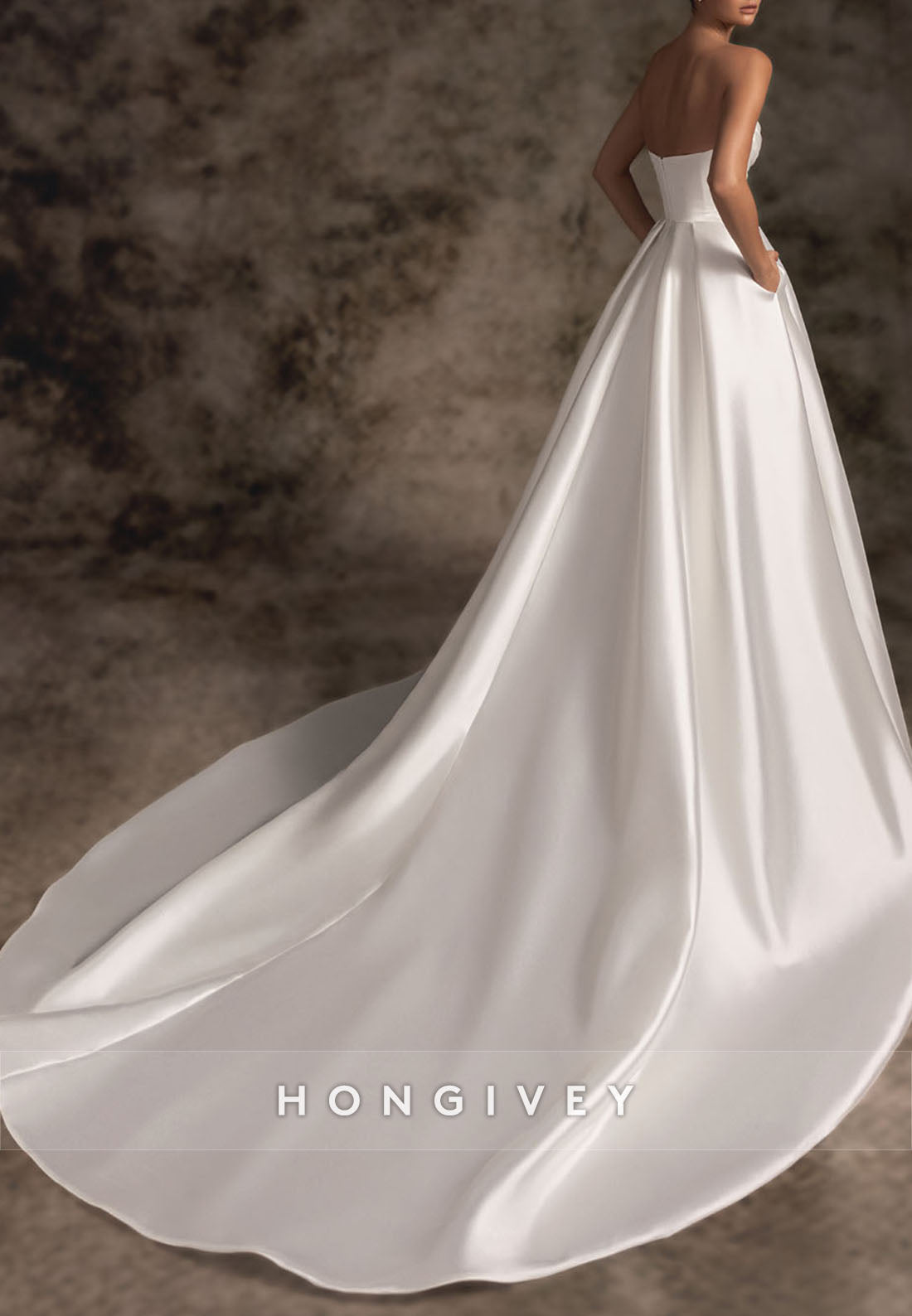 High Slit Simple Sweetheart Empire Pleated Low Back Wedding Dresses