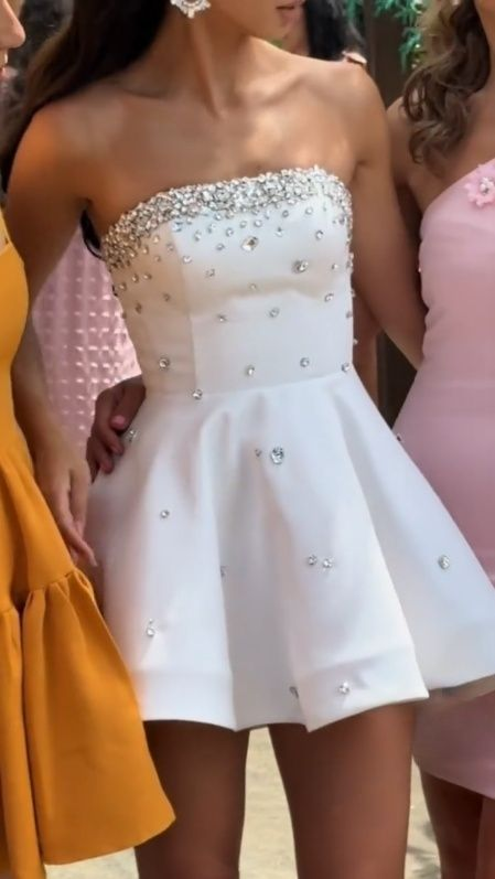 Elegant Strapless White A Line Homecoming Dress Mini Party Dress S570