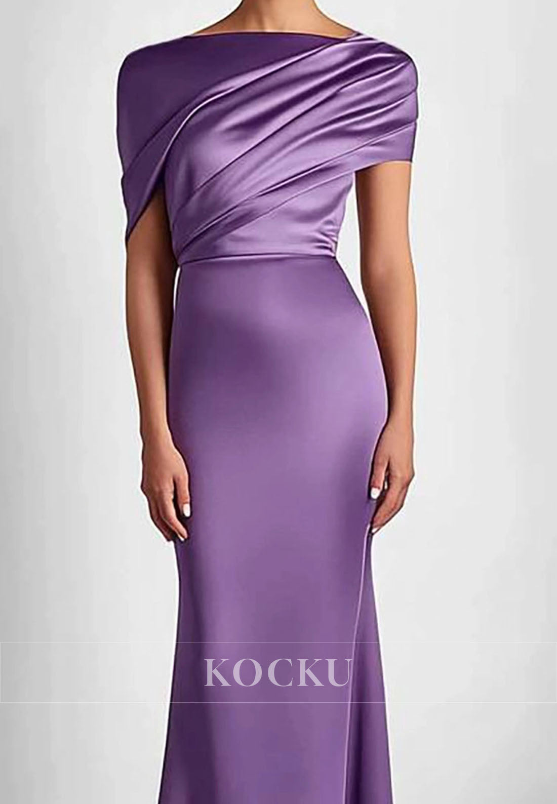 Layered Satin Wedding Guest Dress Asymmetrical Neck Sheath Long Formal Gowns