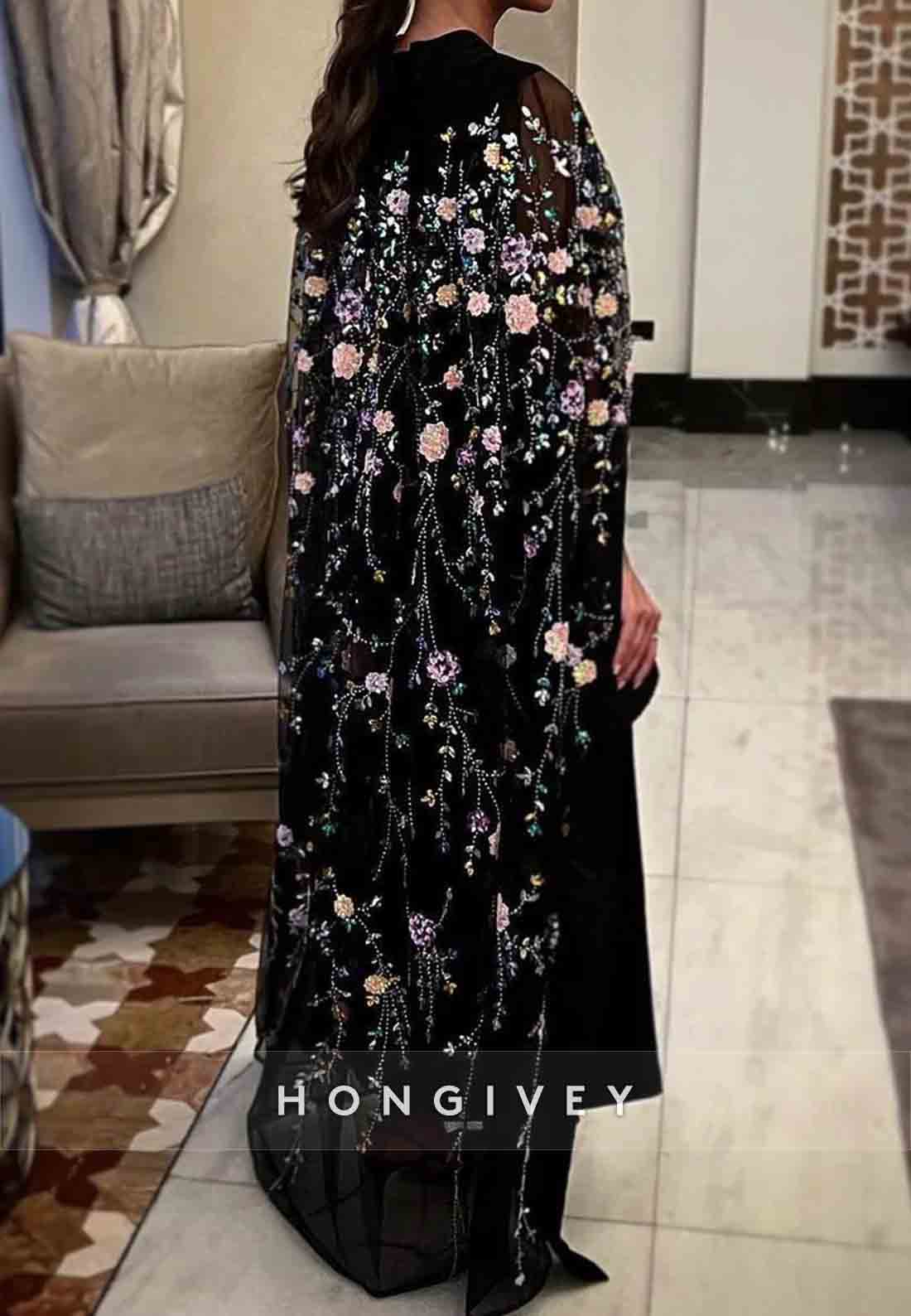 Ankle-Length Cloak A-line Beading Crisscross Neck Evening Gown