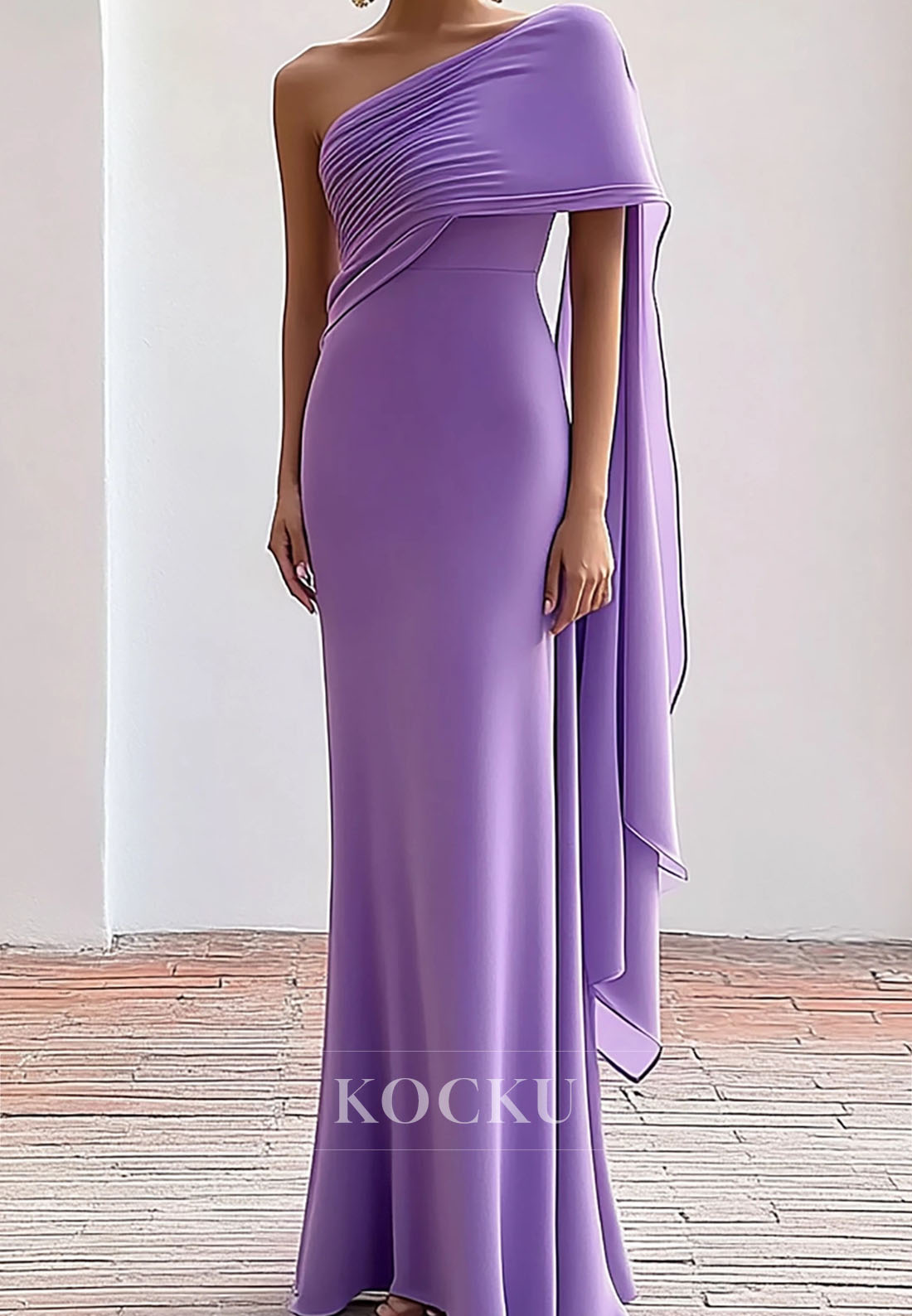 Tahiti One Shoulder Sleeveless Sheath Chiffon Long Wedding Guest Dress Formal Gowns
