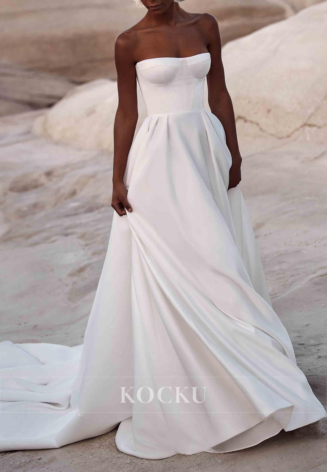 Strapless Satin Ball Gown Wedding Dress with Corset Back & Train