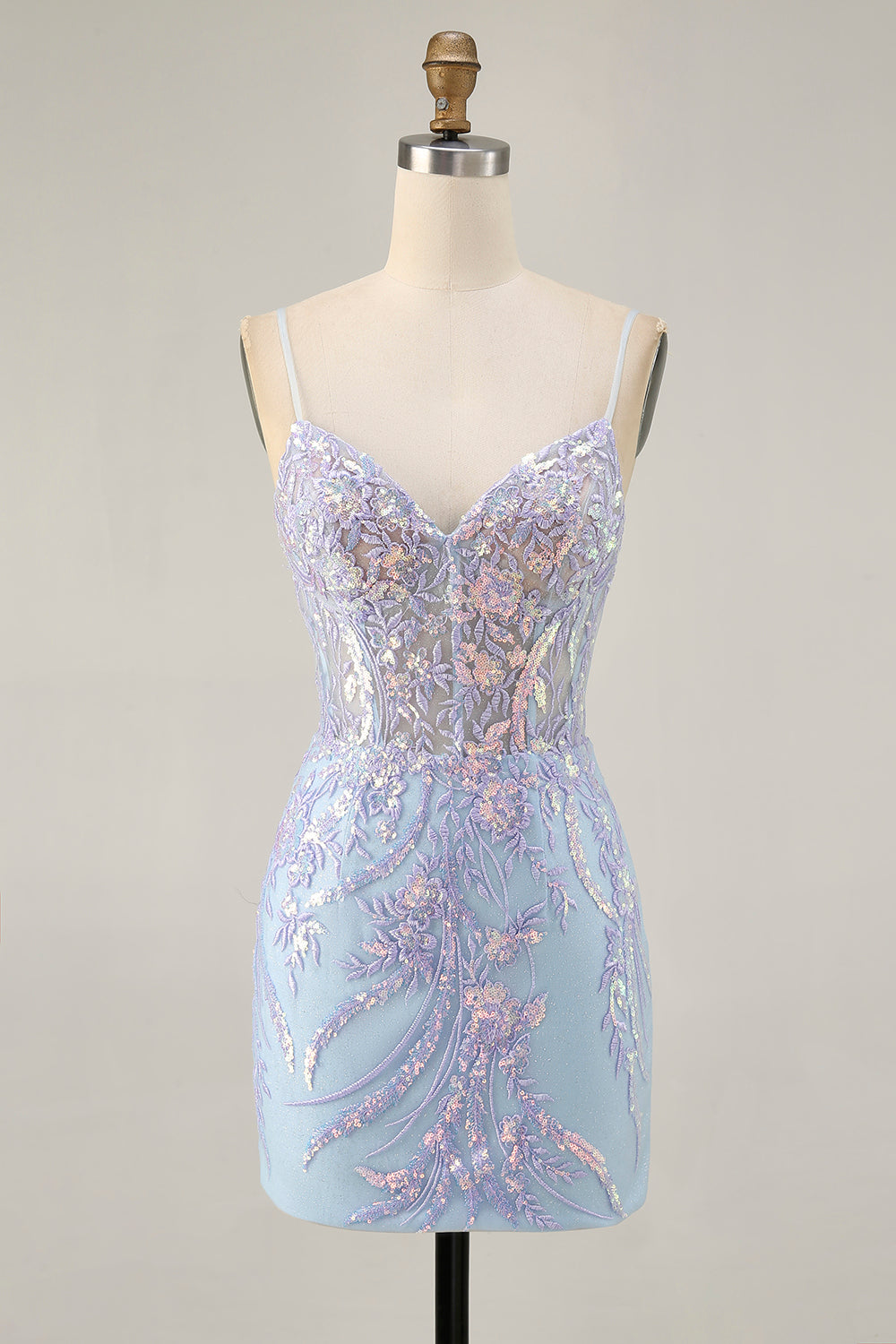 Blue Appliqued Homecoming Dress with Sequins