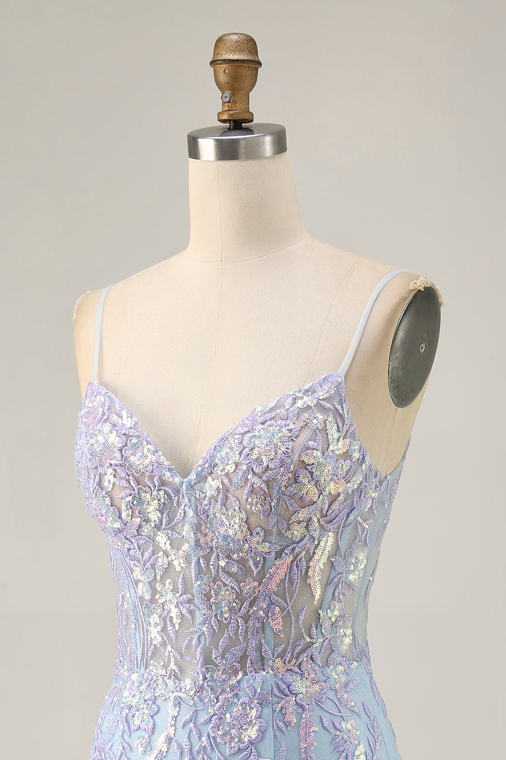 Blue Appliqued Homecoming Dress with Sequins