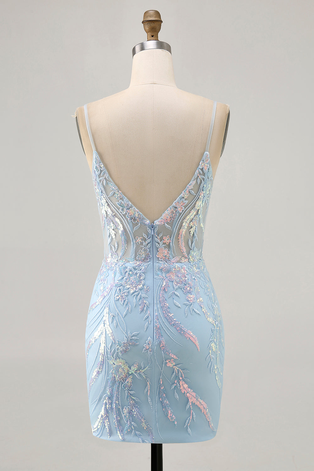 Blue Appliqued Homecoming Dress with Sequins