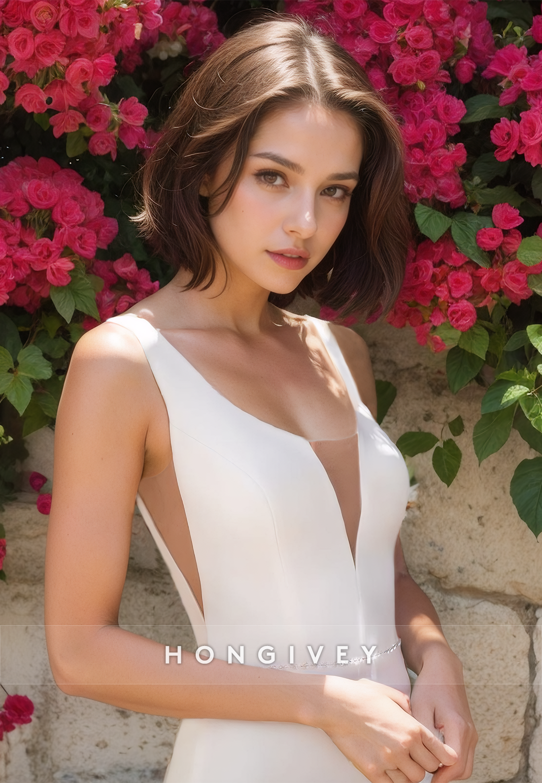 Chic Satin Trumpt V-Neck Straps Sleeveless With Train Boho/Beach Wedding Dress