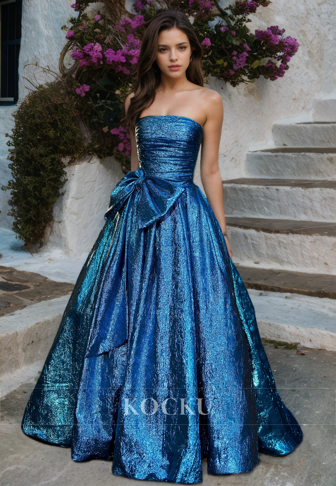 Amazing Tube Top A-Line Sleeveless Ruched Long Prom Dress with Bows Party Gowns