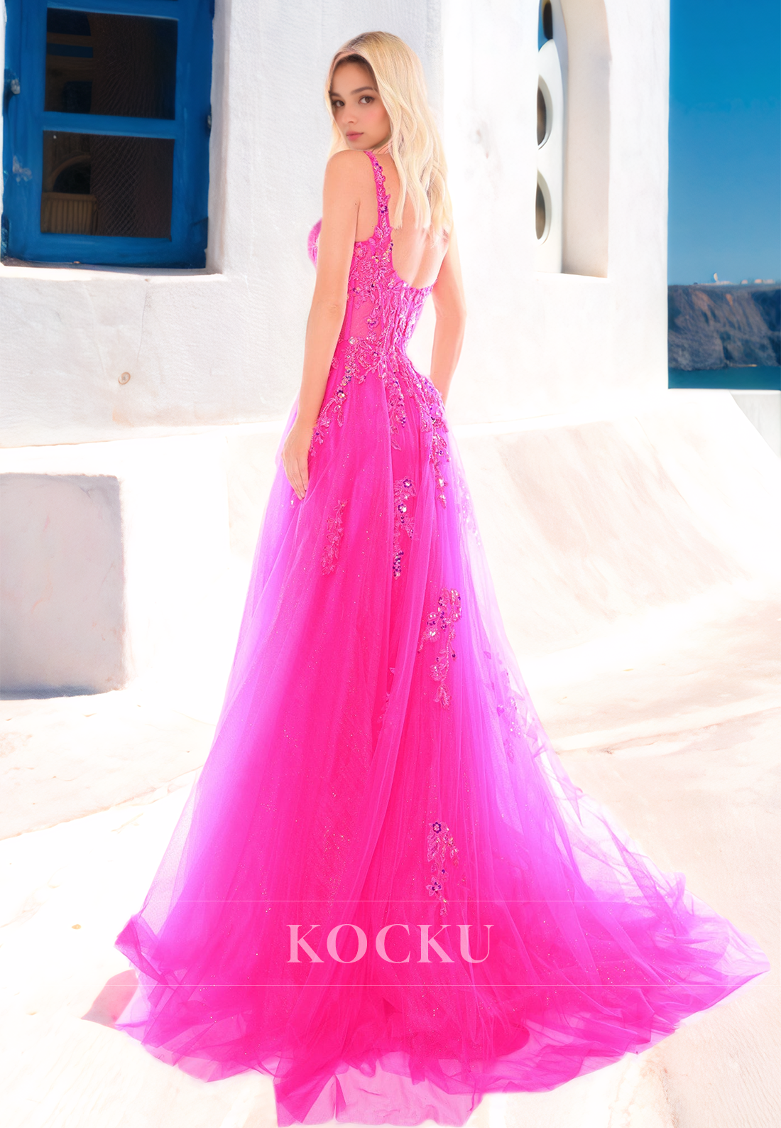 Charming Square A-Line High Slit Pleats Lace Prom Formal Evening Dress with Appliques