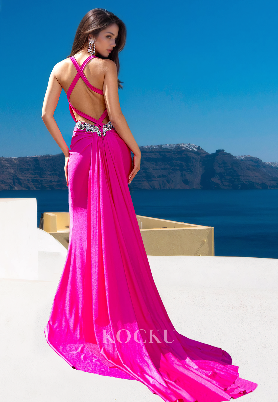 Beaded Sweetheart Straps Sleeveless Mermaid Prom Dress Formal Gowns with Sweep Train