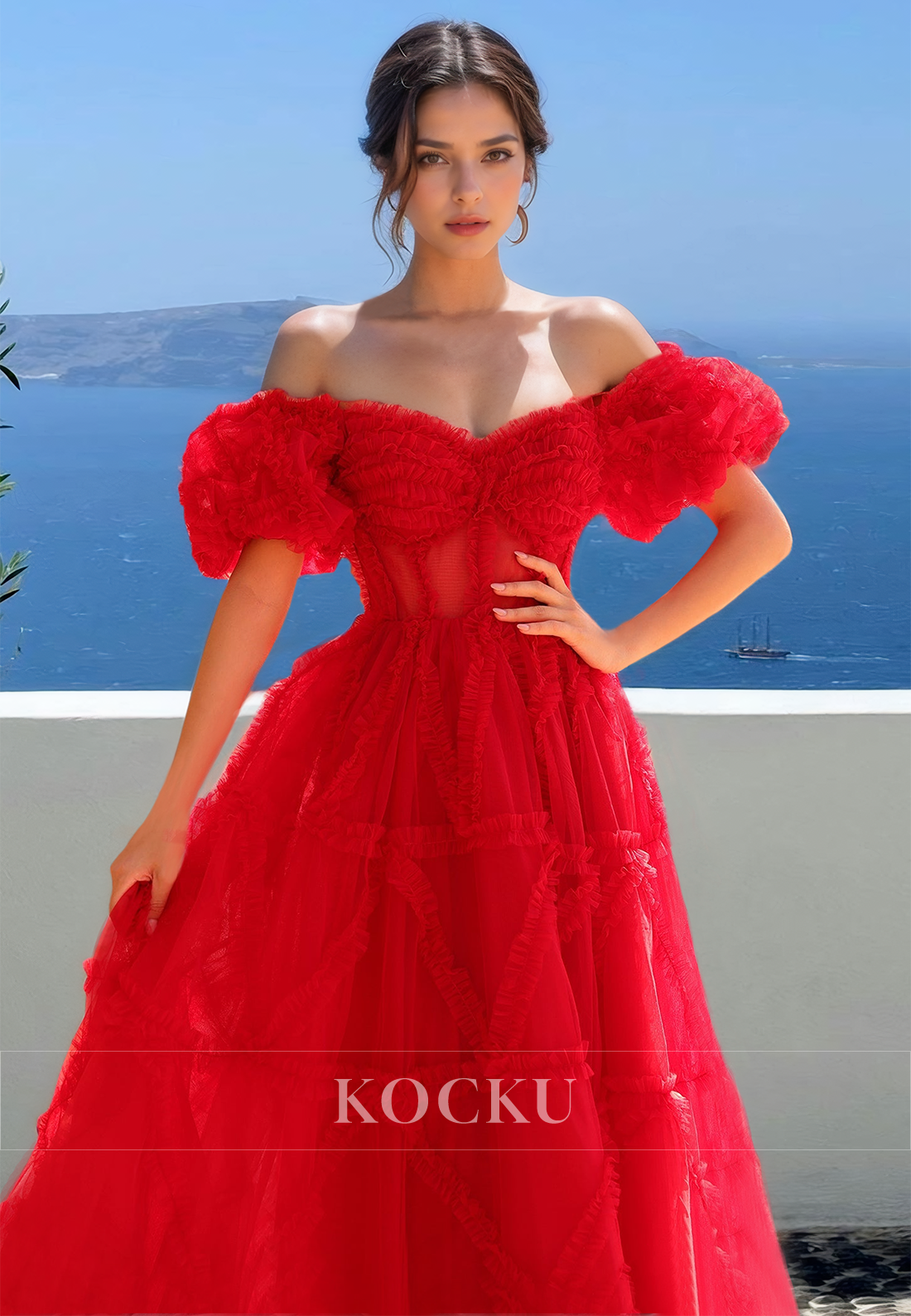 Off-Shoulder A-Line Sleeveless Sweetheart Lace Long Ball Gown Prom Dress with Pleats
