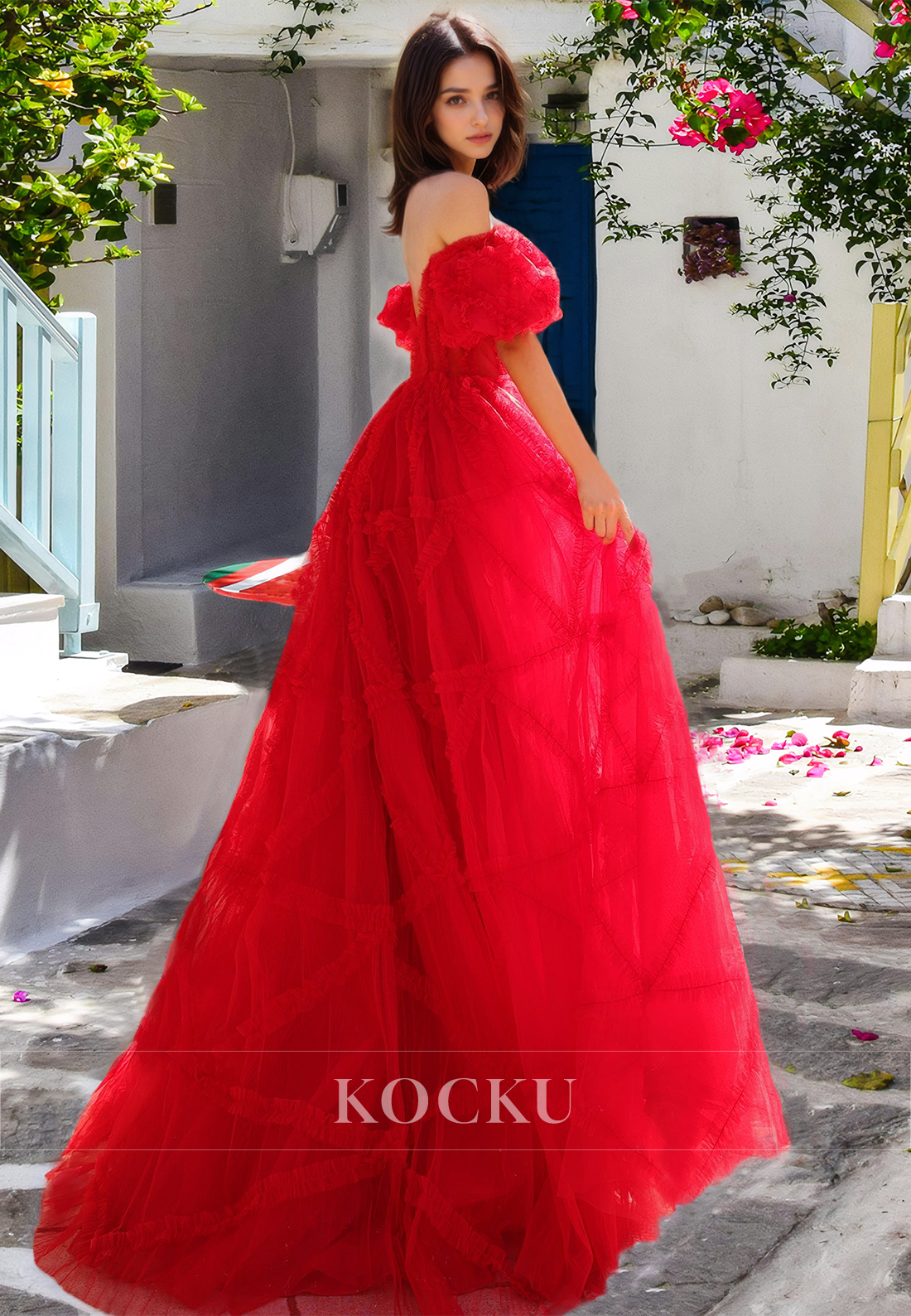 Off-Shoulder A-Line Sleeveless Sweetheart Lace Long Ball Gown Prom Dress with Pleats
