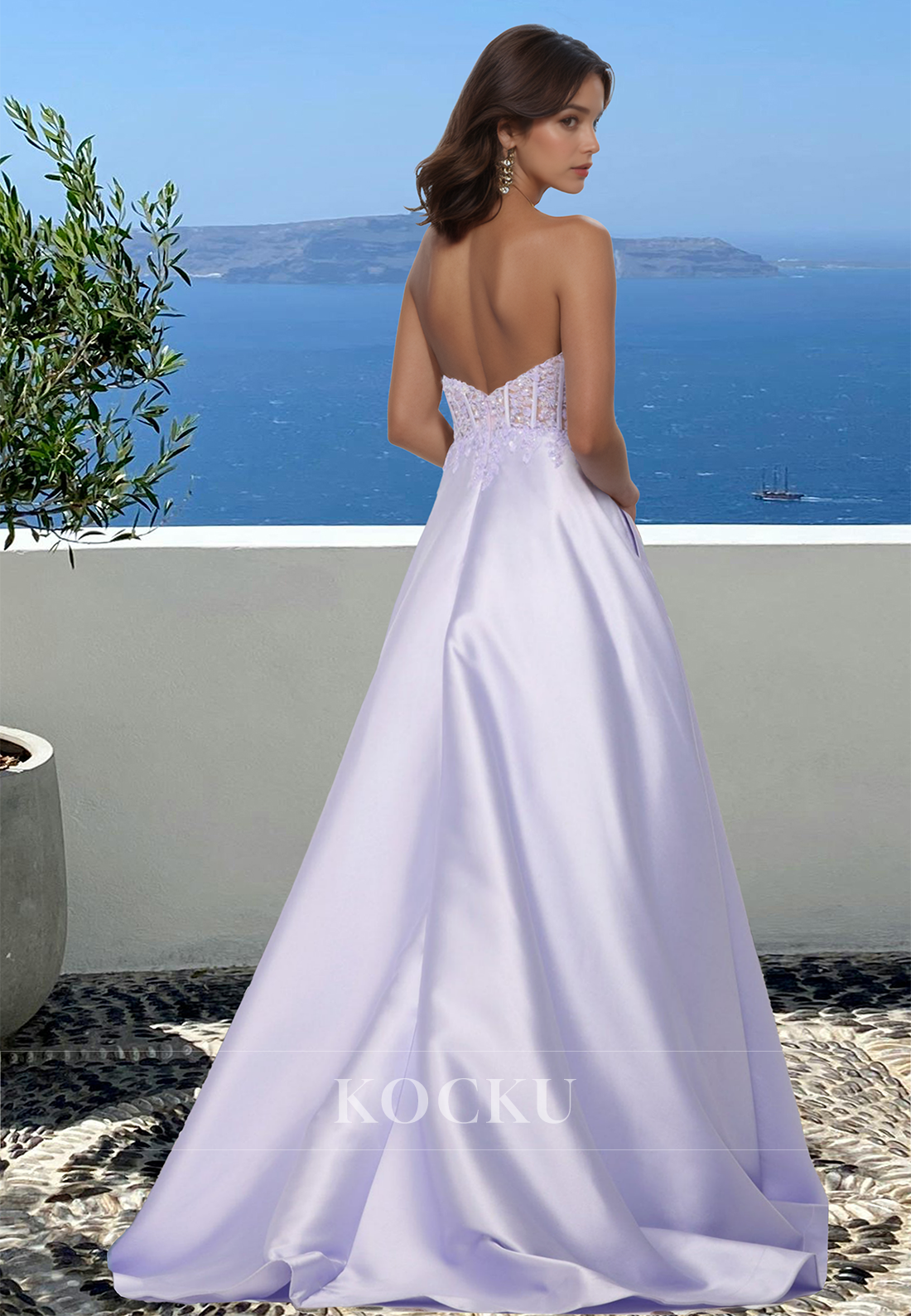 A-Line Sweetheart Sleeveless Stripe Satin Pleated Long Formal Evening Dress with Appliques