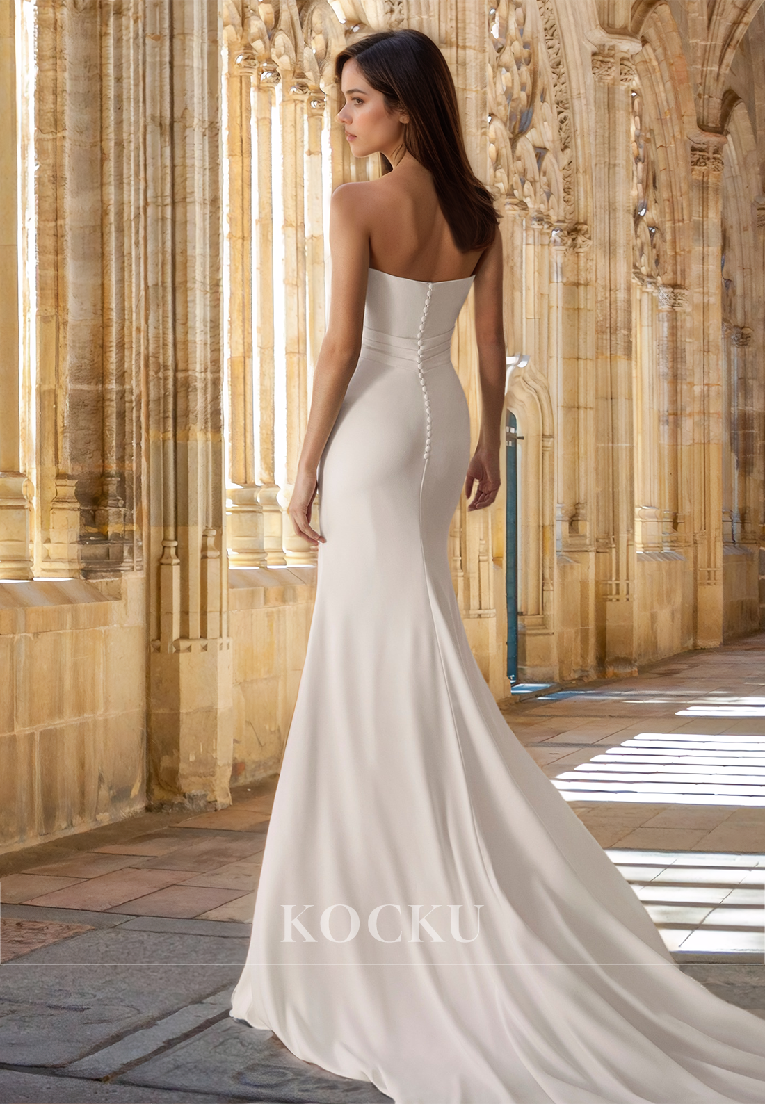 Bohemian Tube Top Sheath Sleeveless Two Piece Beach Wedding Dress with Train