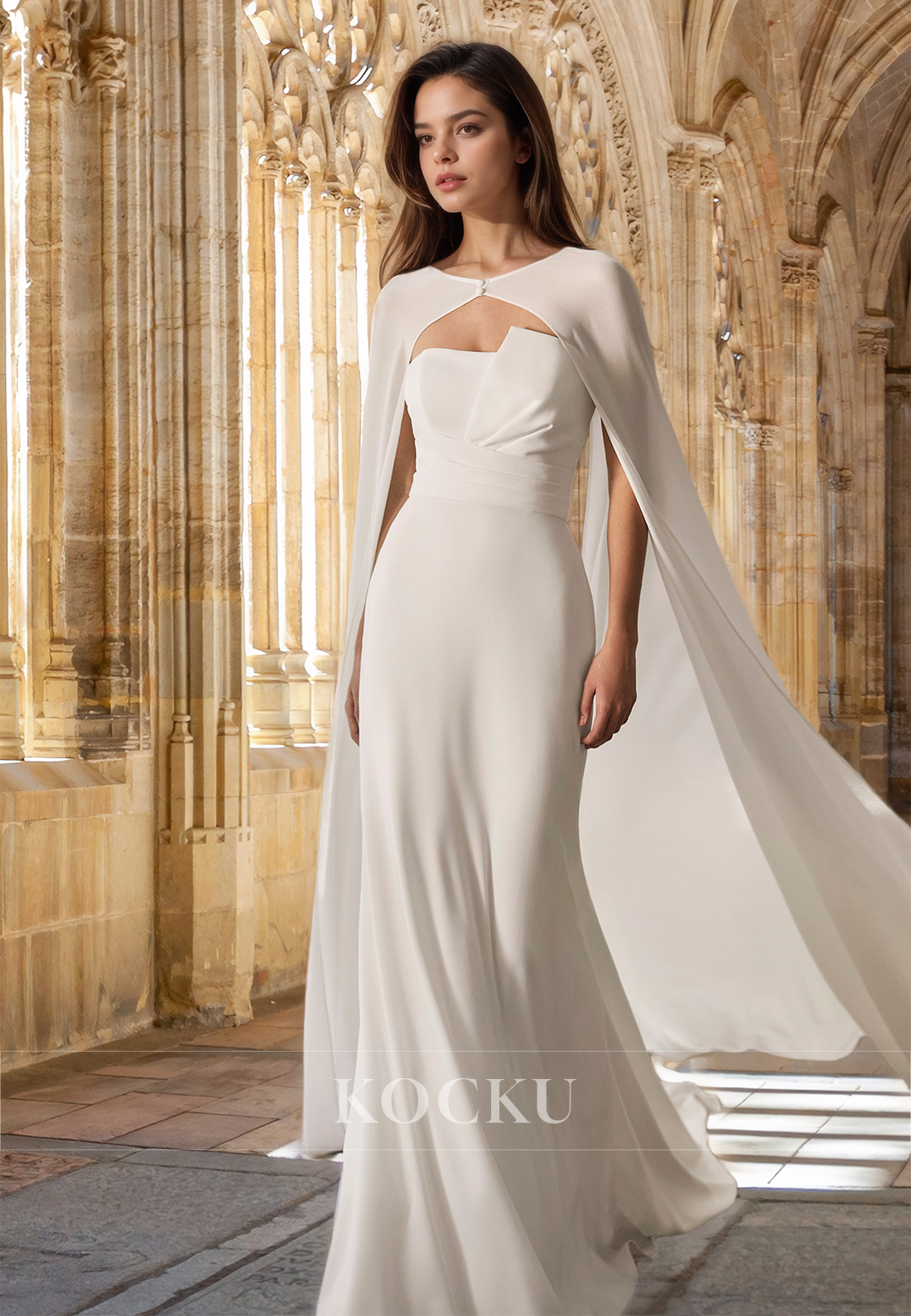 Bohemian Tube Top Sheath Sleeveless Two Piece Beach Wedding Dress with Train