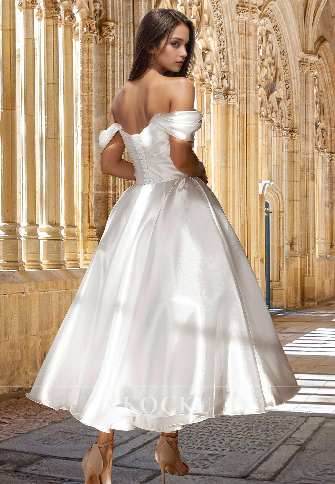 Glamorous A-Line Strapless Ruched Tulle Sleeveless Boho Wedding Dress Bridal Gown