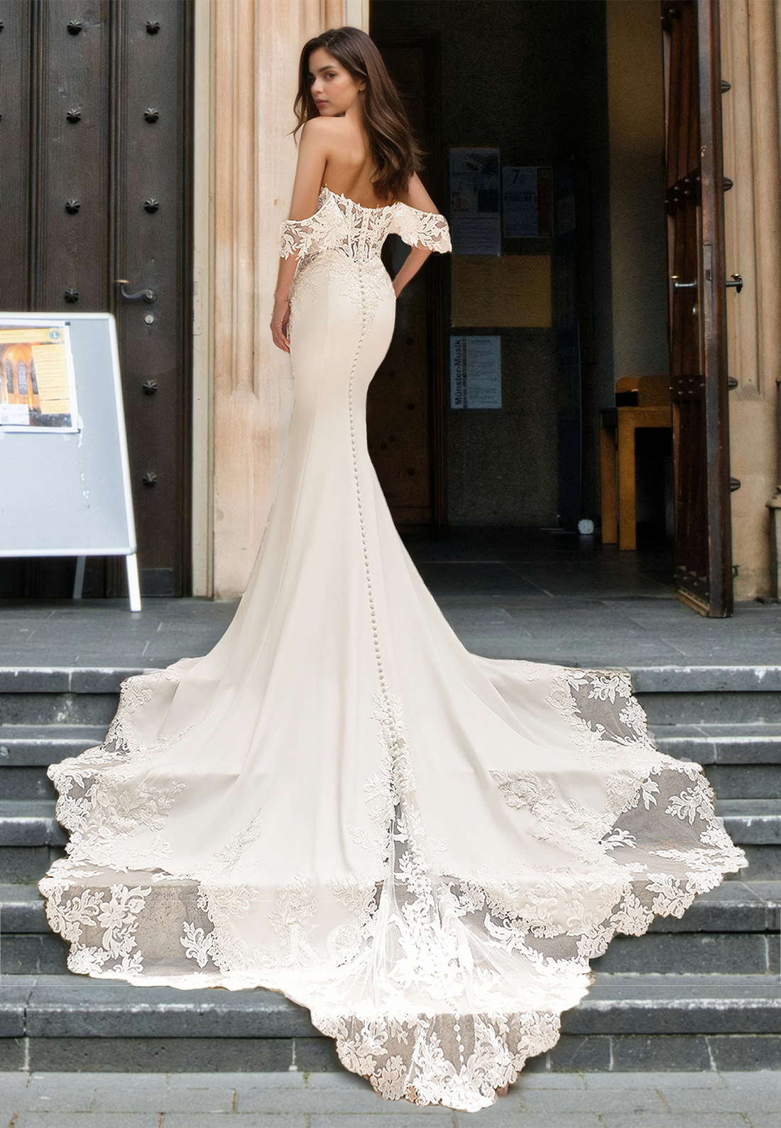 Romantic Off-Shoulder Mermaid Sweep Train Satin Bridal Gowns Wedding Dress with Applique