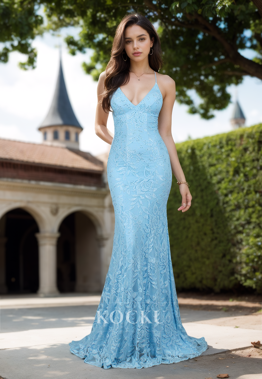 Vintage V-Neck Mermaid Formal Dress Spaghetti Straps Beads Lace Party Gowns with Appliques