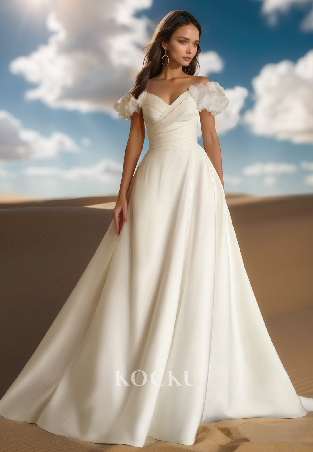 Chic A-Line Sweetheart Sleeveless Sweep Train Satin Wedding Dress Bridal Gown with Floral