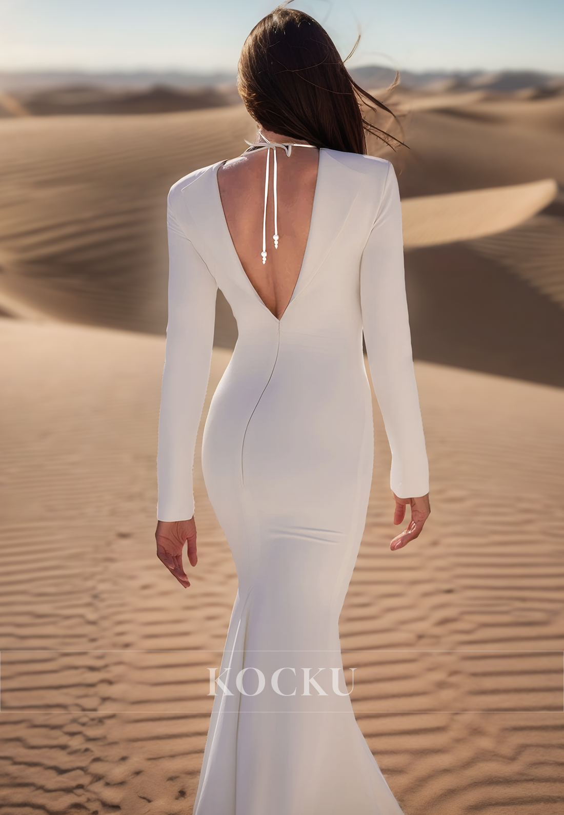 Elegant Long Sleeves Sheath Wedding Dress Beaded Satin Bridal Gowns with Train