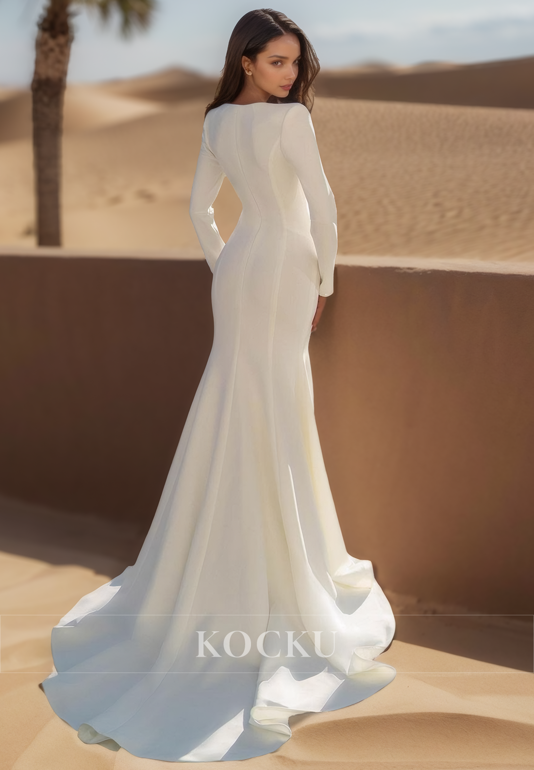 Sexy Deep V Neck Beads Long Sleeves Mermaid Wedding Dress