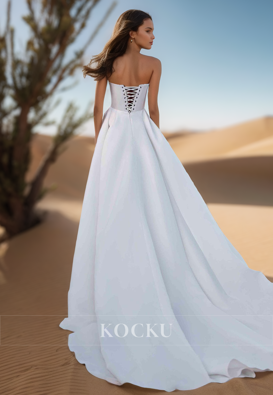 A Line Strapless Satin Cheap Wedding Dress with Pockets