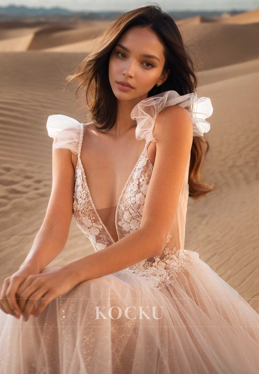 A Line Illusion V Neck Lace Appliques Beads Dream Wedding Dress