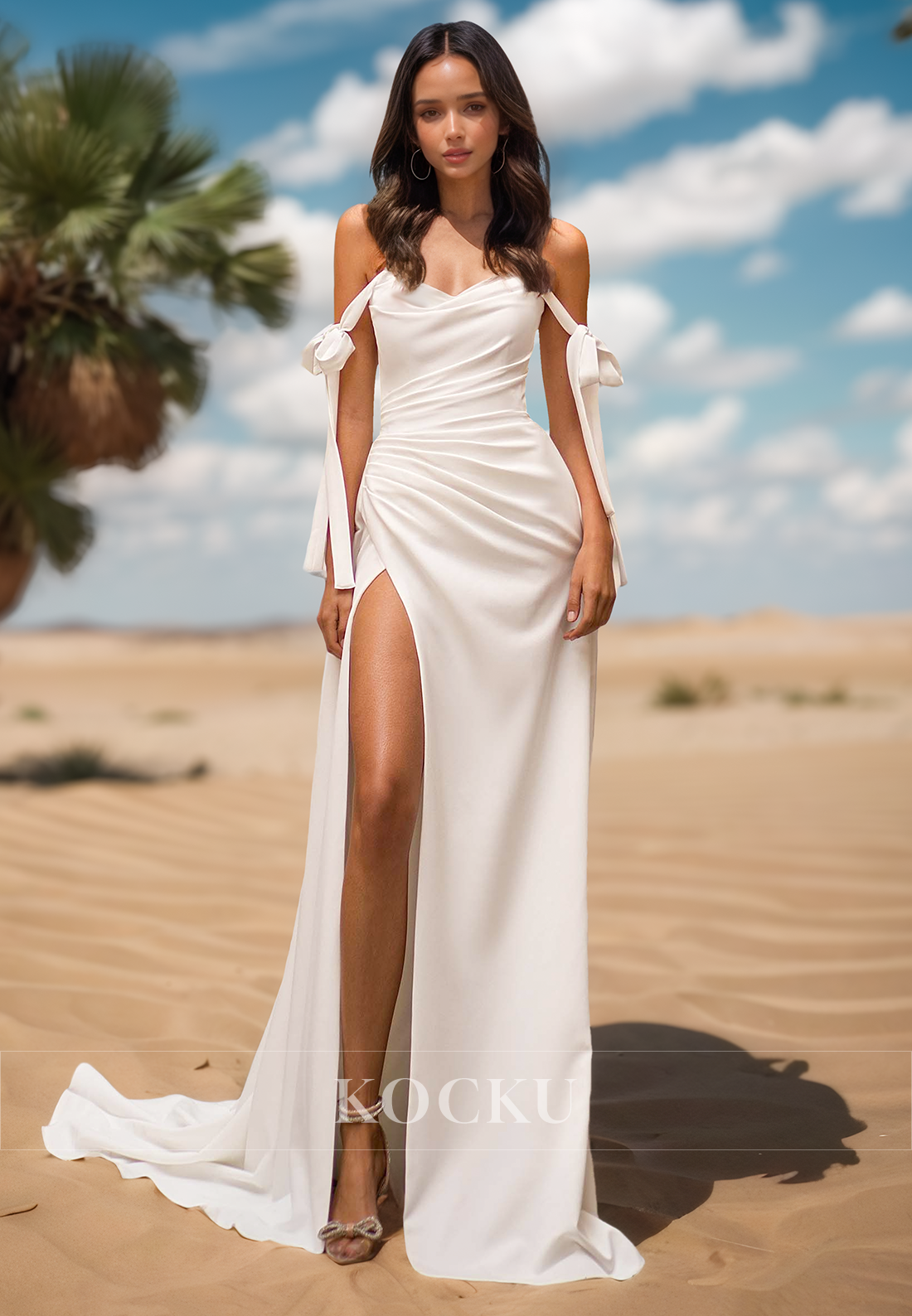 Sheath Sweetheart Ruched Side Slit Beach Wedding Dress