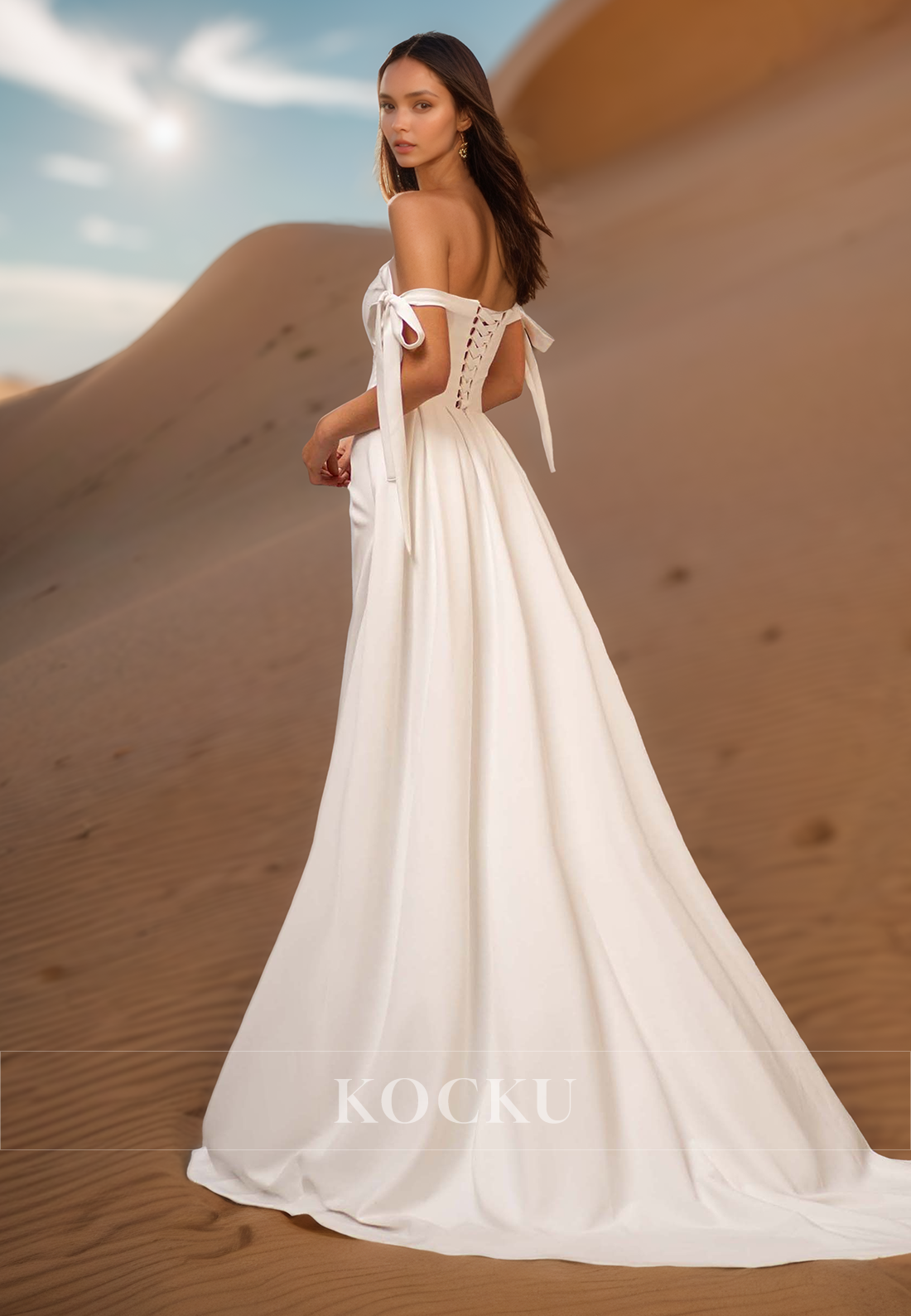Sheath Sweetheart Ruched Side Slit Beach Wedding Dress