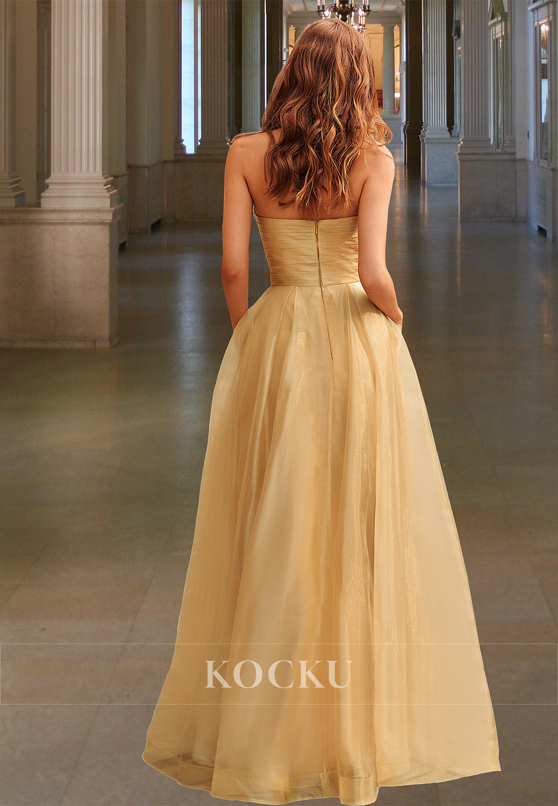 Elegant A-Line Tube Top Sleeveless Pleated Lace Long Prom Party Dress with Bows