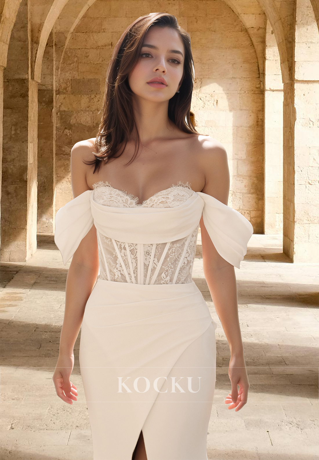 Sexy Sweetheart Sheath Wedding Dress Sleeveless Side Slit Bows Satin Bridal Gown with Appliques