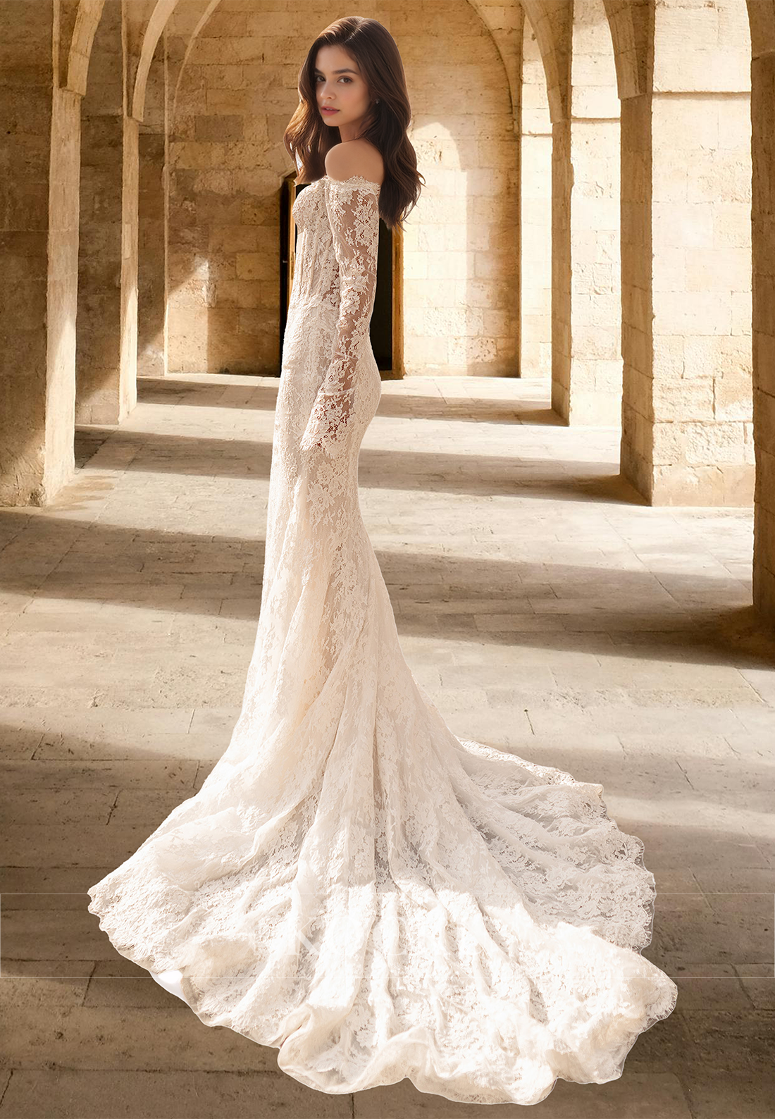 Romantic Sweetheart Long Sleeves Mermaid Sweep Train Wedding Bridal Gowns with Appliques
