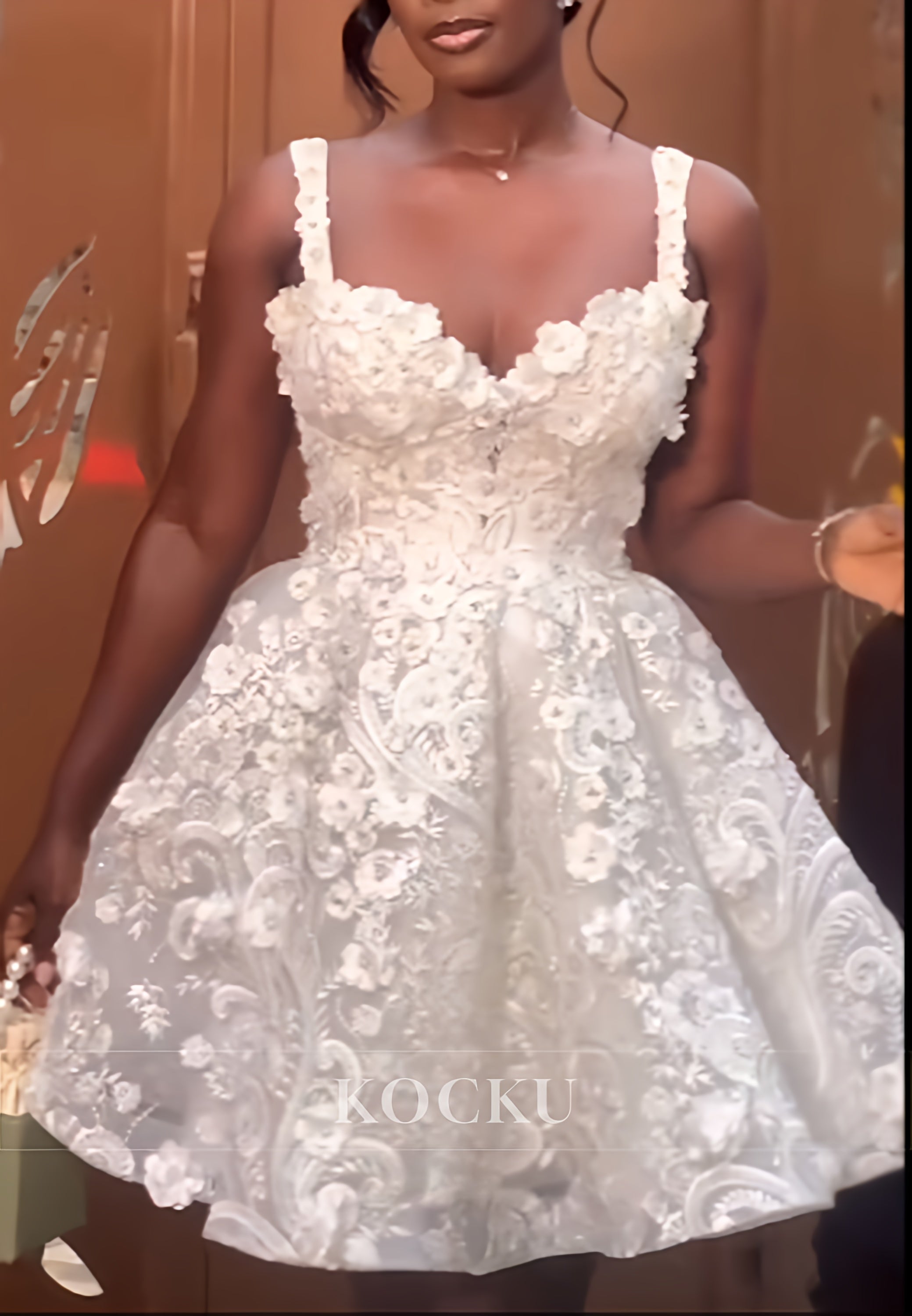 Romantic Floral Lace Sweetheart A-Line Short Civil Wedding Dress