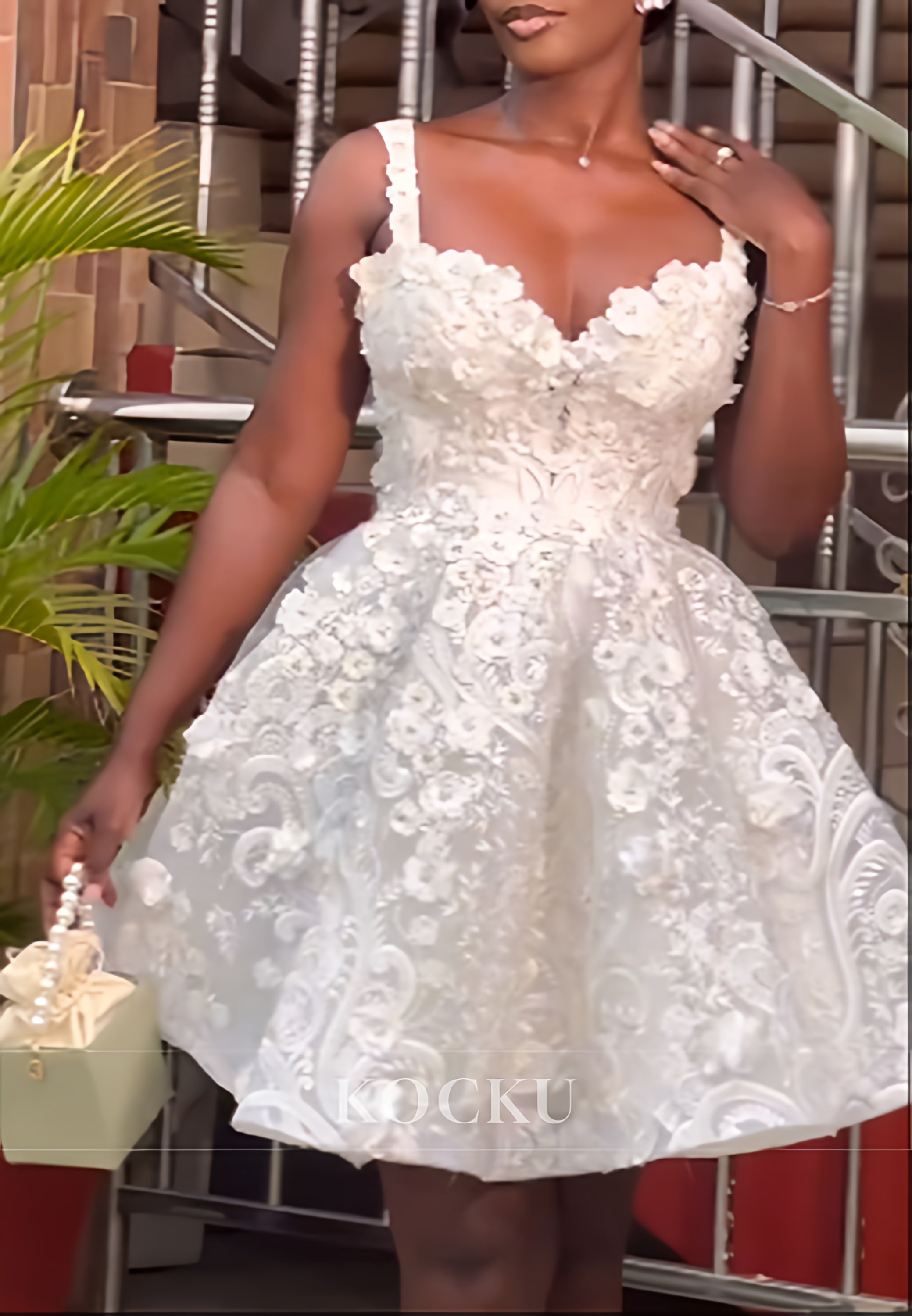 Romantic Floral Lace Sweetheart A-Line Short Civil Wedding Dress