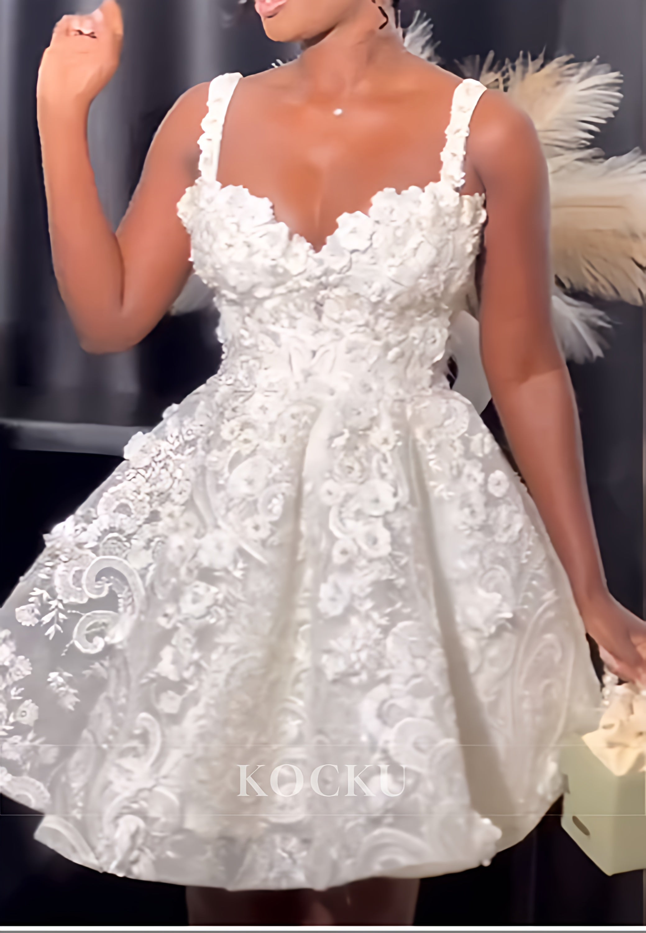 Romantic Floral Lace Sweetheart A-Line Short Civil Wedding Dress