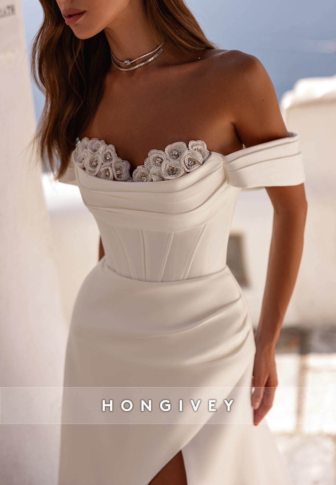 Bowknot Low Back Sleeveless Satin High Slit Asymmetrical Sheath Beach Wedding Dresses