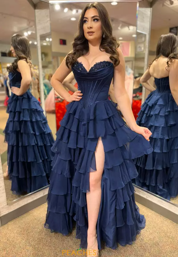 A-Line Sweetheart Sleeveless Floor-Length Pleated Lace Stripe Prom Dress with High Slit Formal Gown