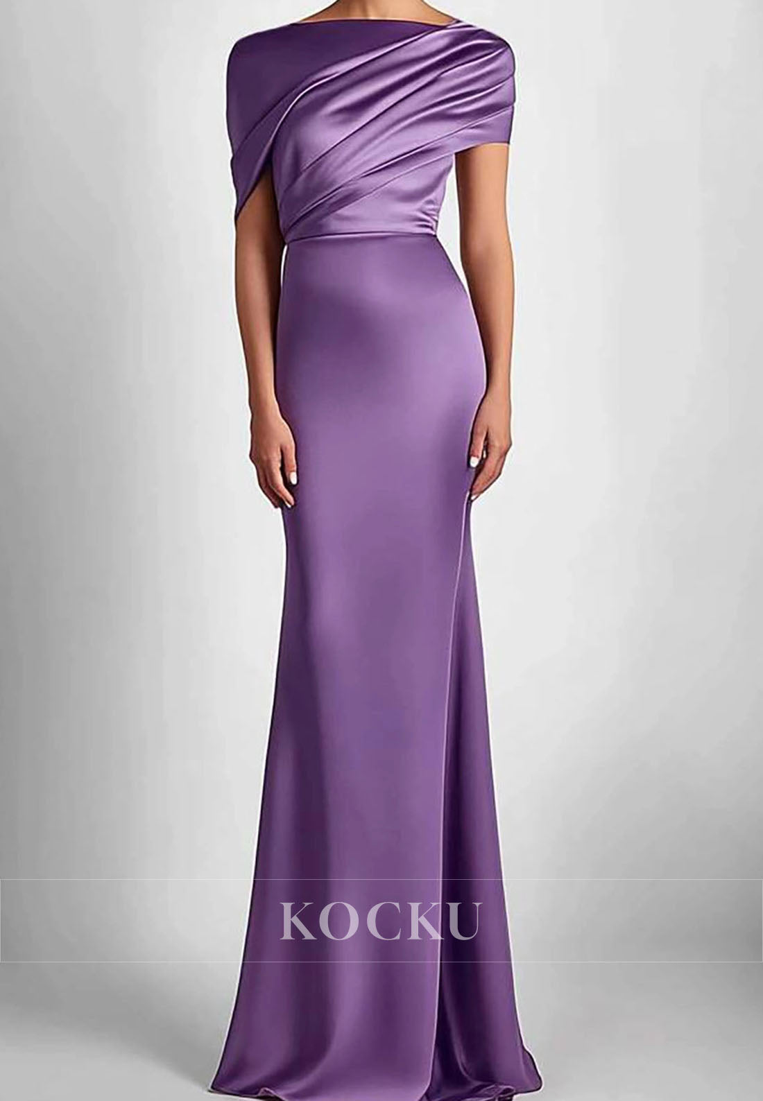 Layered Satin Wedding Guest Dress Asymmetrical Neck Sheath Long Formal Gowns