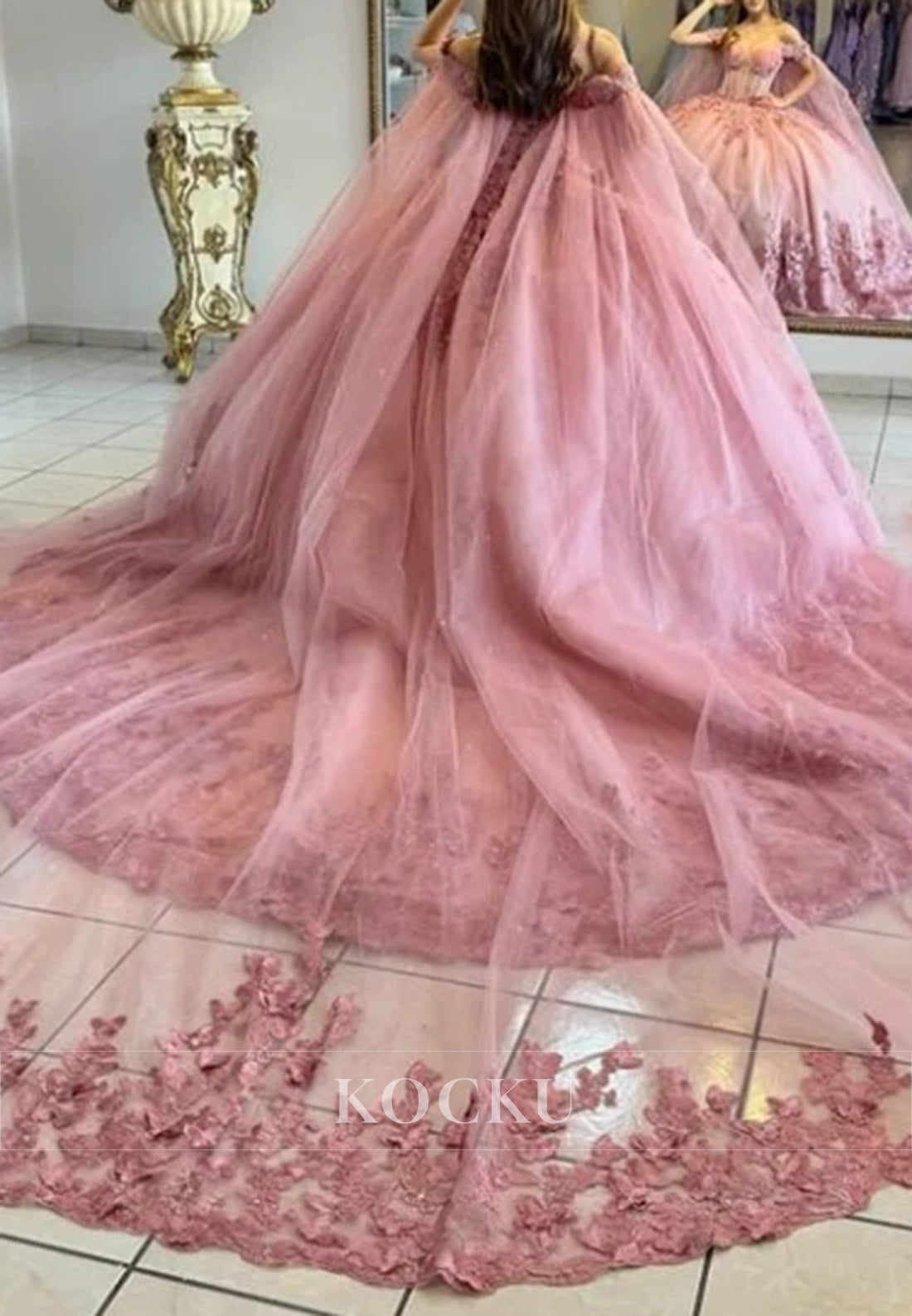 Gorgeous Ombre Pink Ball Gown with Lace - Embellished Bodice and Floral - Embroidered Skirt