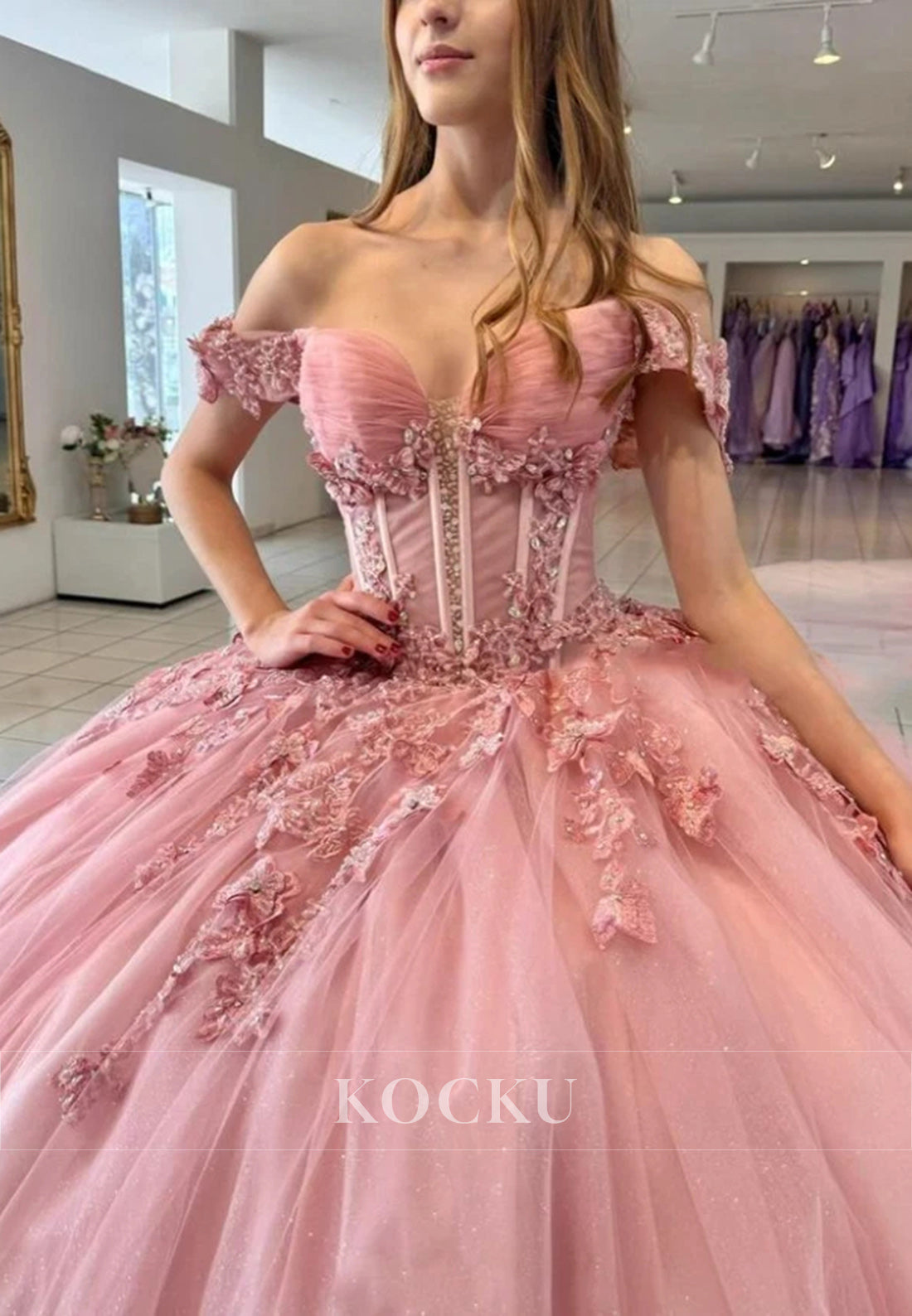 Gorgeous Ombre Pink Ball Gown with Lace - Embellished Bodice and Floral - Embroidered Skirt