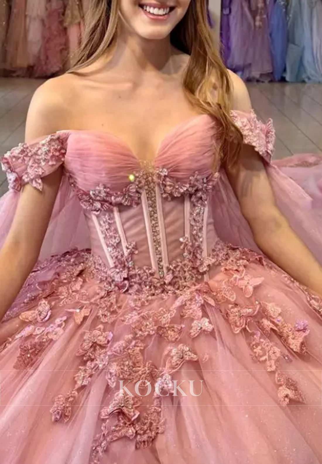 Gorgeous Ombre Pink Ball Gown with Lace - Embellished Bodice and Floral - Embroidered Skirt