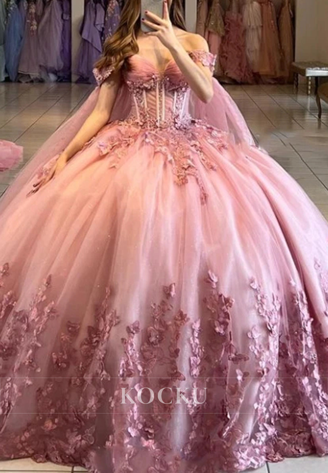 Gorgeous Ombre Pink Ball Gown with Lace - Embellished Bodice and Floral - Embroidered Skirt