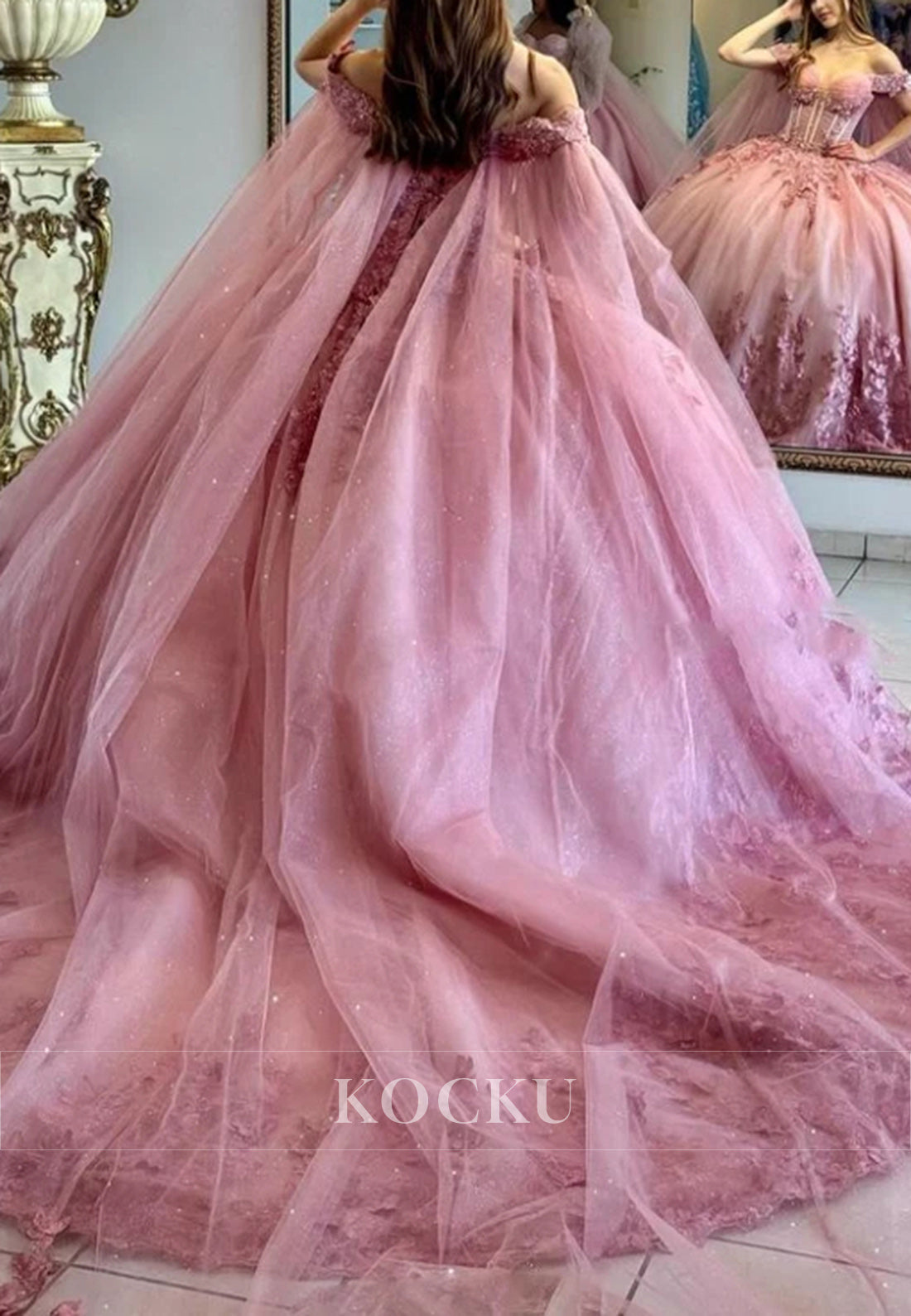 Gorgeous Ombre Pink Ball Gown with Lace - Embellished Bodice and Floral - Embroidered Skirt