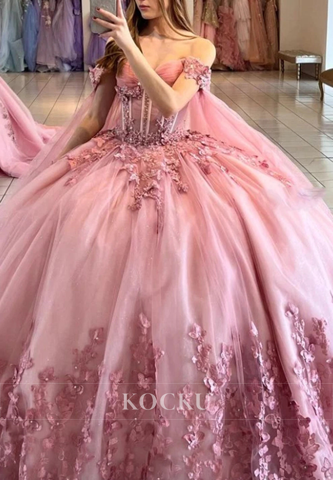 Gorgeous Ombre Pink Ball Gown with Lace - Embellished Bodice and Floral - Embroidered Skirt