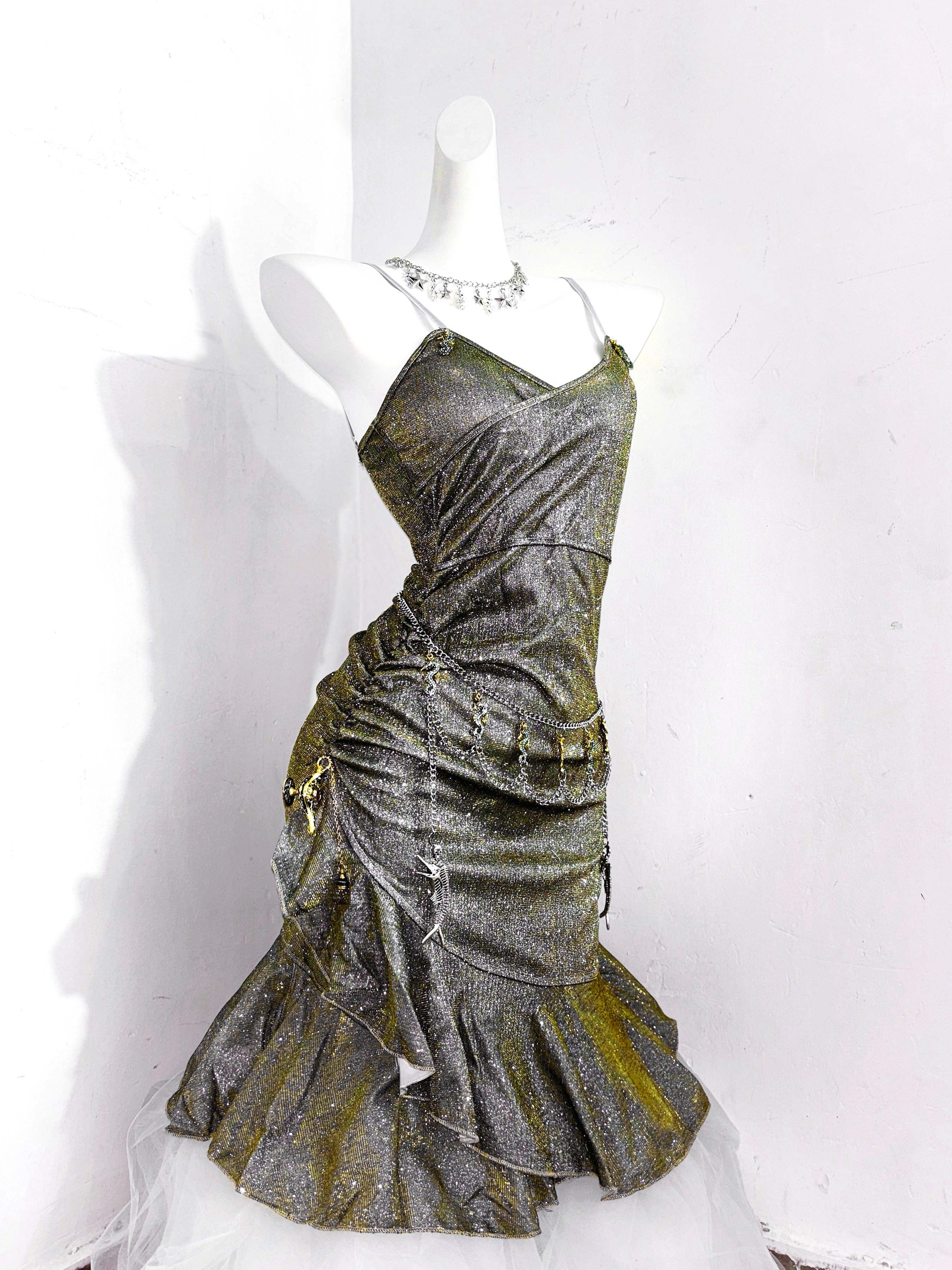 Vintage Green Spaghetti Straps Ruffle Short Homecoming Dress Birthday Outfits S609