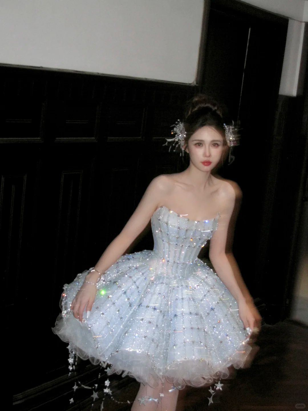 Glitter Blue Strapless Tulle Sequin Beaded A Line Short Homecoming Dress 18th Princess Birthday Outfits D051