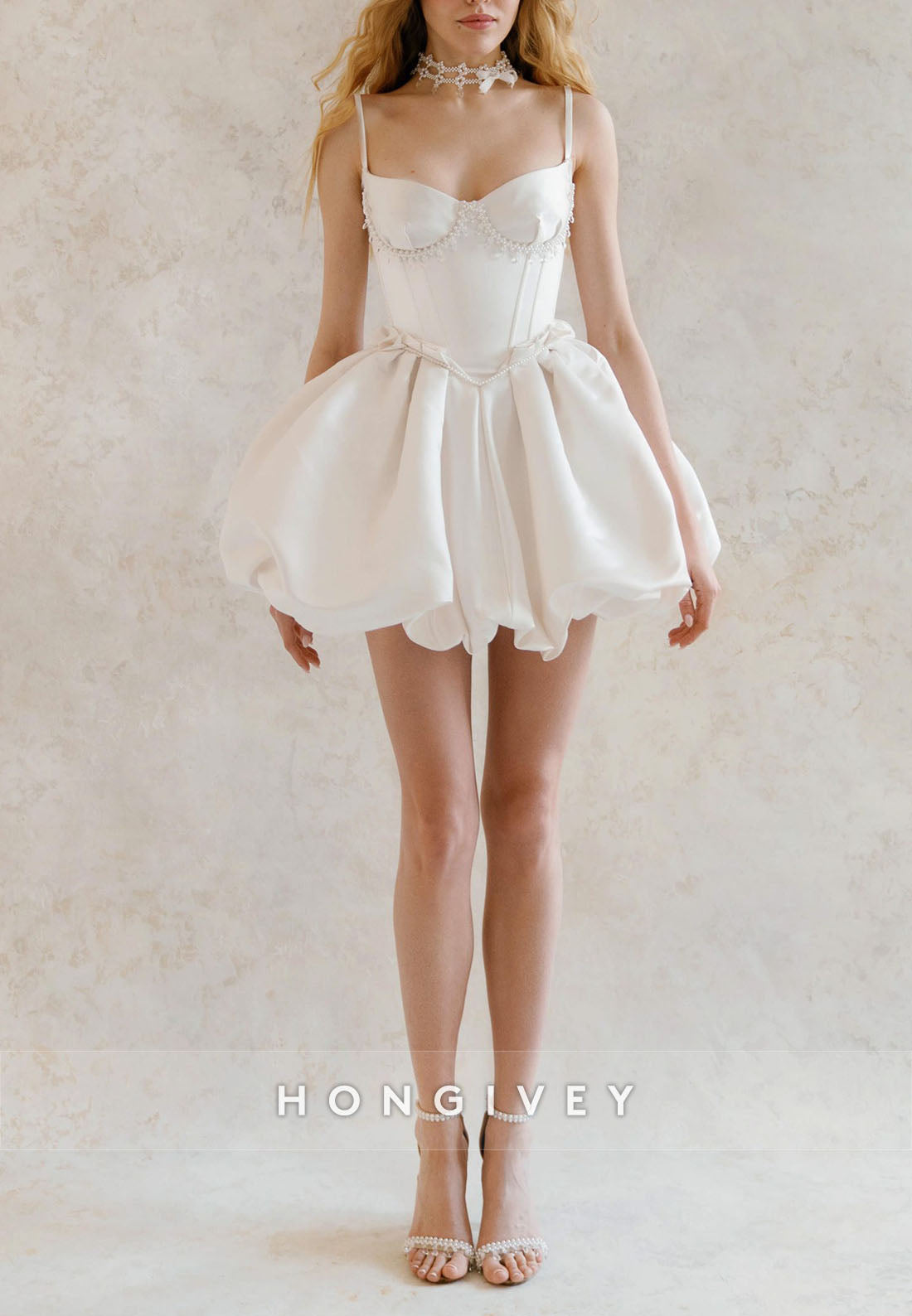 Mini Ball Gown Civil Wedding Dresses Pleated Regular Straps Party Dresses