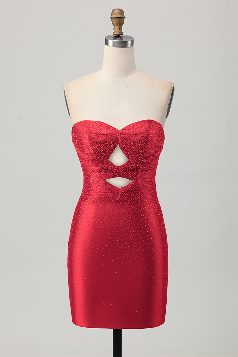 Beaded Strapless Burgundy Cut Out Homecoming Dress