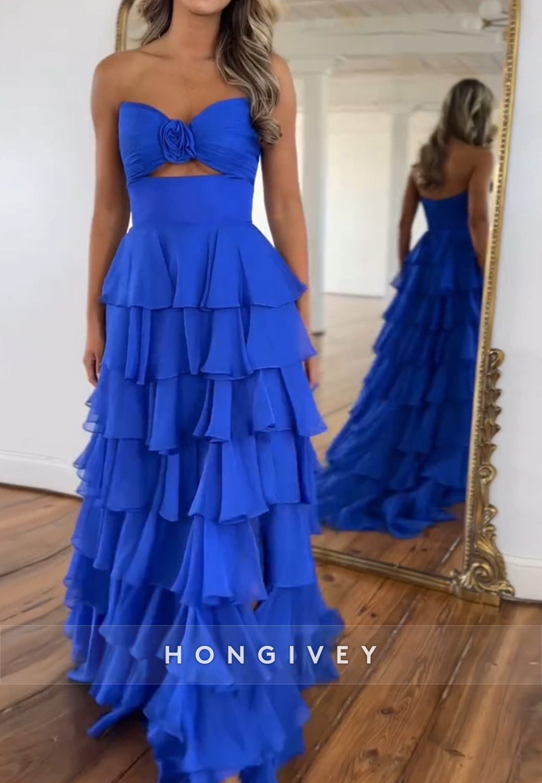 A-Line High Low  Floral Embossed Sweetheart Holiday Prom  Dresses